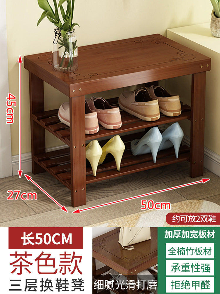 Solid wood shoe rack bench for entryway, shoe changing stool, household shoe cabinet with integrated bench seat for home use