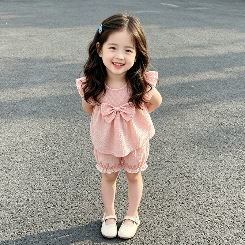 Girls' outfit  new sweet style baby girl clothes two-piece set children's lightweight princess summer clothing