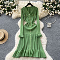 Xiaoxiangfeng dress women's fall and wintereasiest for matchclassy sense v neck metal buckle silmslimming lookrufflesknitting skirt