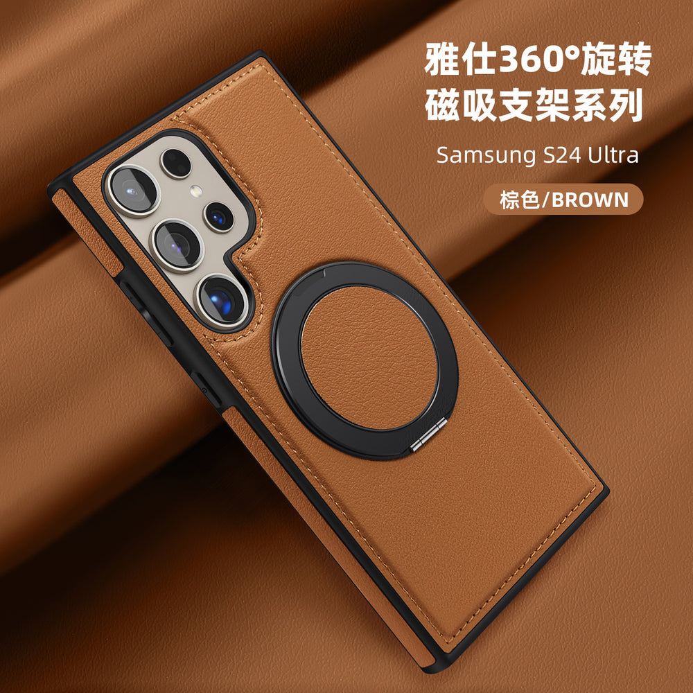 Yashi cross-border business leather case suitable for samsung s26ultra mobile phone case 360rotate magnetic holder protective cover