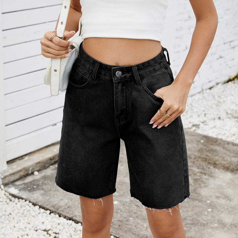Fashion cross-border foreign trade summer new  independent station washed straight-leg casual hemmed denim shorts women's fashion