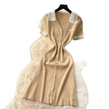 Korean style commute lapel short sleeve knitted dress - women's summer minimalist letter print waist-cinching slimming elegant a-line dress