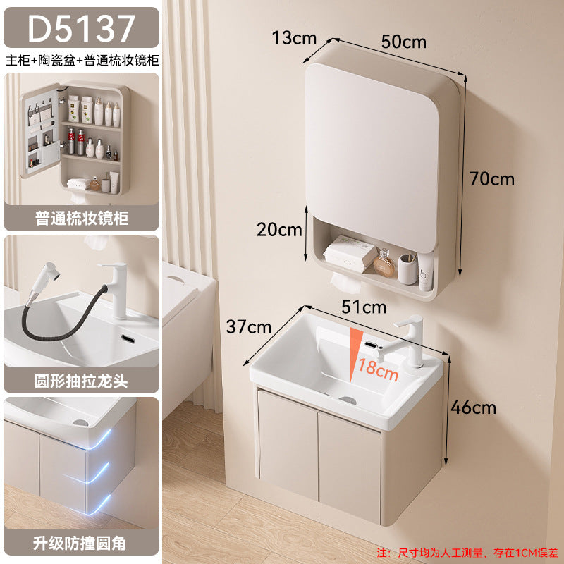 Small apartment bathroom cabinet toilet sink space aluminum storage bathroom cabinet combination ceramic integrated wash basin