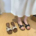 French sweet sandals women's summer new elegant soft sole one-strap sandals bowknot student outdoor flip-flops