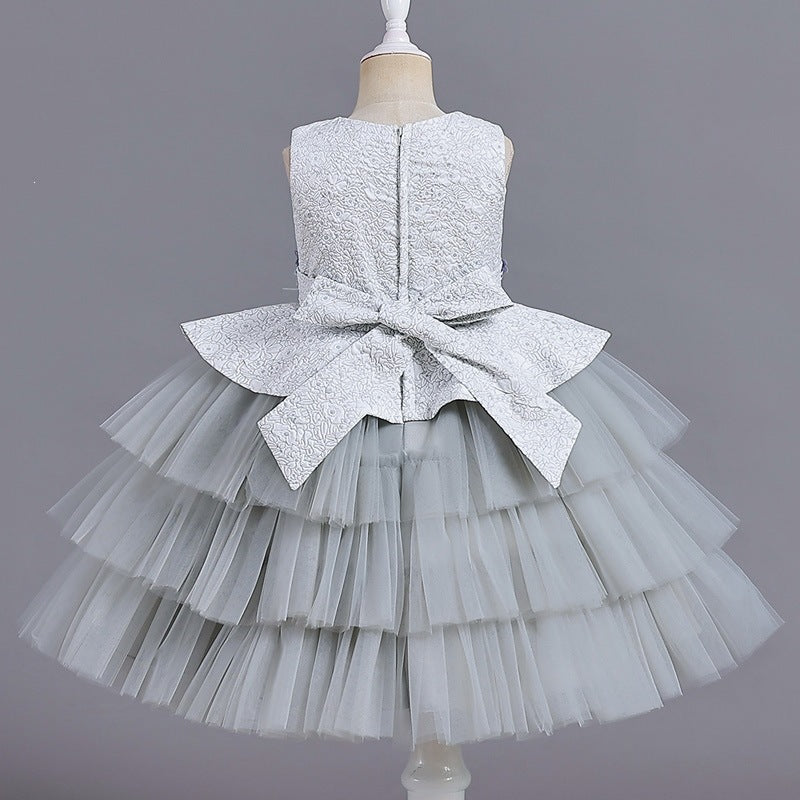 Cake skirt dinner princess skirt mesh flower girl dress girl dress skirt puffy host dress sleeveless short