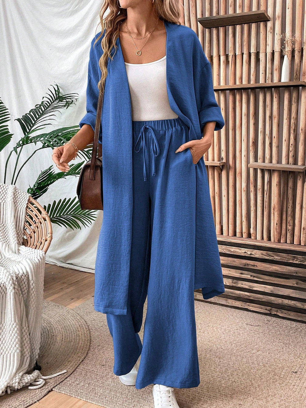 Amazon cross-border fashion casual suit spring & falllongcardigantopsloose pantstwo-piece setlooseslimming look