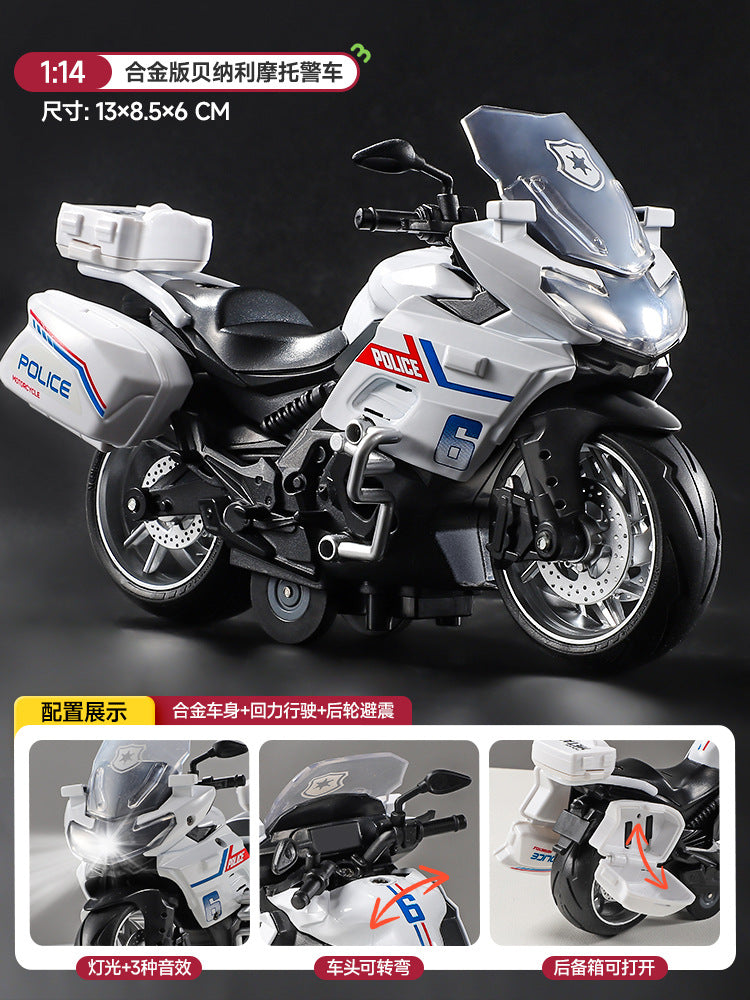 Alloy motorcycle toy for boys, racing simulation motorcycle model, iron horse police car, children's pull-back toy car gift
