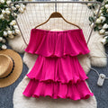 Korean style off-the-shoulder ruffle tiered sleeveless blouse - women's summer rose red layered design commute chic top