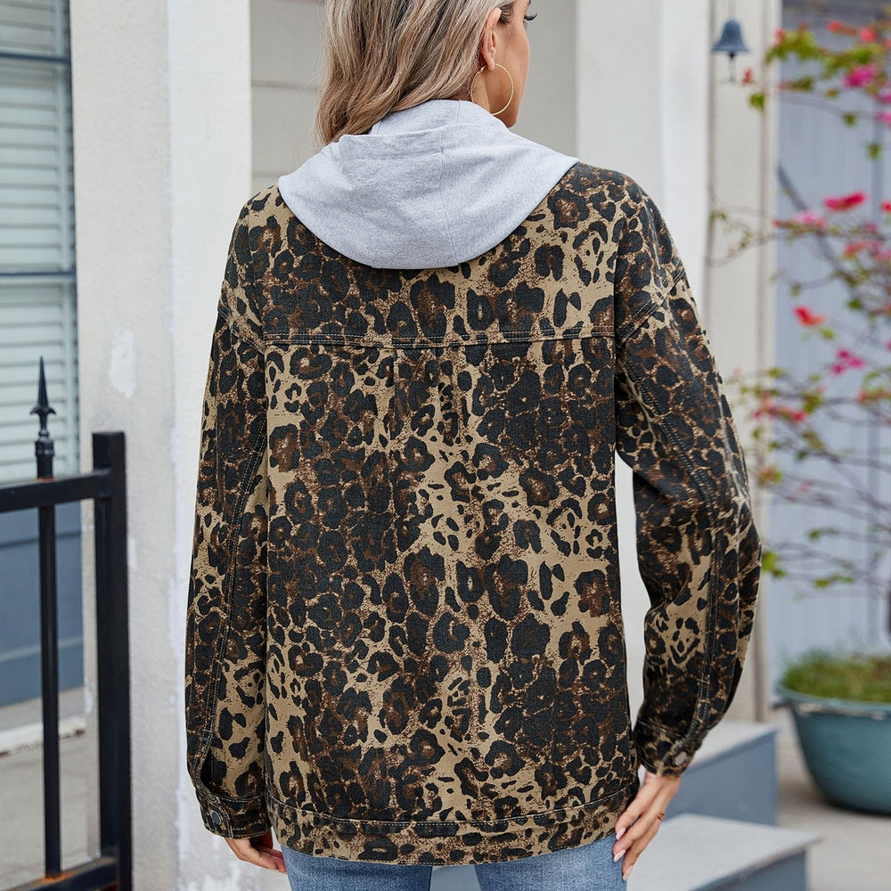 European and american cross-border e-commerce women's fashion: new washed leopard print denim jacket/outerwear for  and independent websites