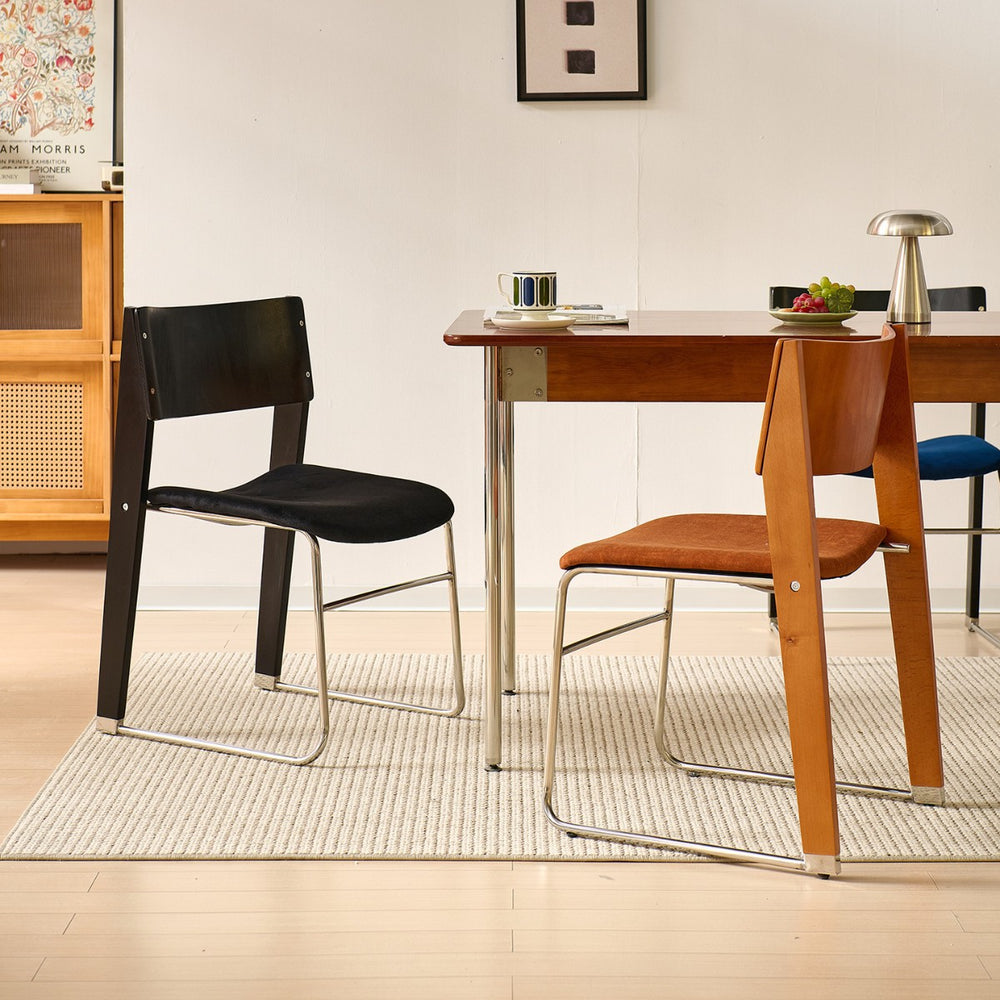 Retro wabi-sabi style magu chair small apartment medieval back dining table and chair fabric upholstered stackable casual dining chair