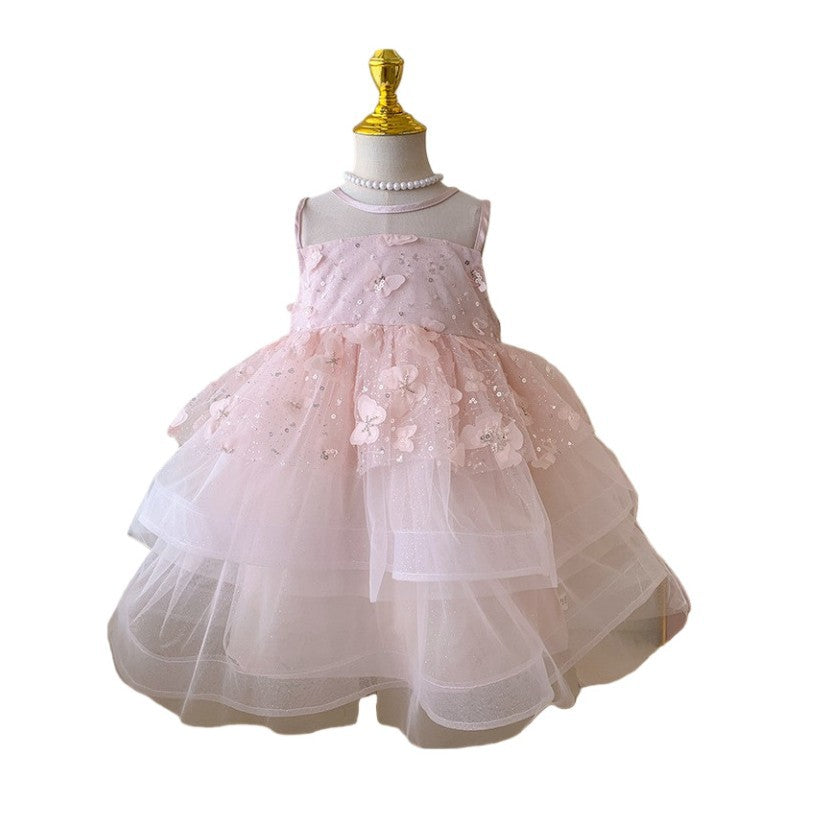 summer new girls' princess dress - 3d butterfly mesh vest dress for toddlers and young children - super fairy style