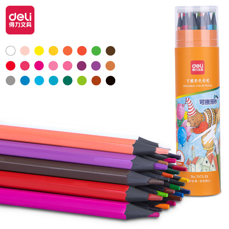 Deli 7073 Color Pencil Oil Erasable Color Pen Painting Pen Hexagonal Rod Eraser Head Color Pencil Painting Pen