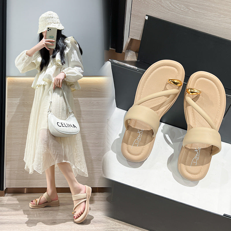 New women's closed-toe slides - summer korean style lazy slip-on fashionable flat sandals
