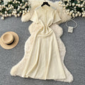 French chic dress for women, spring  new collection, high-end socialite style, beaded round neck, cinched waist, knitted maxi dress