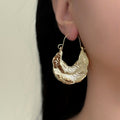 European and american cross-border niche design alloy leaf earrings - vintage, high-end, pleated, textured, and stylish stud earrings