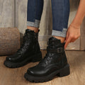 Thick sole round toe boots women's belt buckle thin velvet short boots fall and winternew arrival side zipperexportplus size leather boots