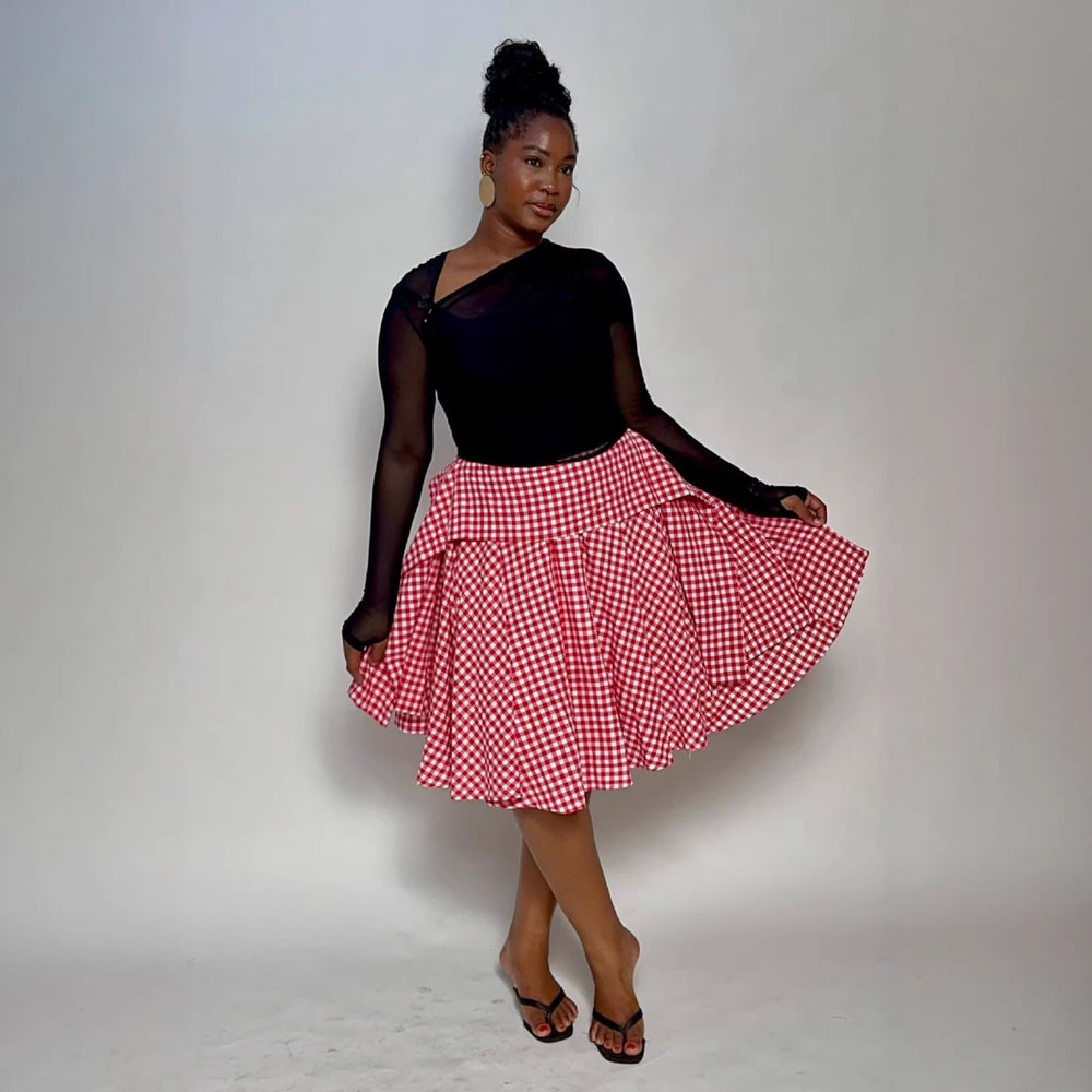 European and american cross-border women's fashion:  summer new arrival - elegant high-waisted, slimming, versatile, irregular plaid a-line midi skirt