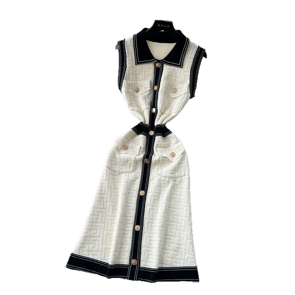 Xiaoxiangfeng sweaterdress women's winter  new arrivalfrenchretrofashioncontrast color metal buckle waist long skirt