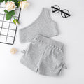 Summer kids' tank top & shorts set - european & american style - solid color off-shoulder cami with shorts - girls' short sleeve outfit (2-piece)