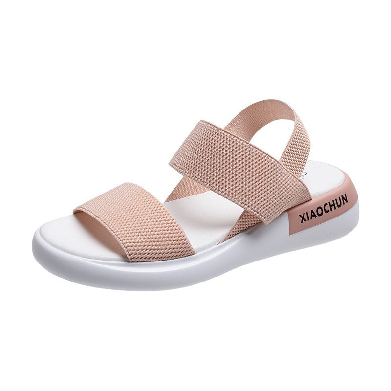 Sports sandals women's elastic elastic 2021 summer new student flat-bottomed outer wear fairy style Roman beach women's shoes