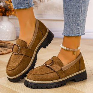 Spring & fallnew arrival buckle thick solelow ankleflats women's cross-border plus size british style retro slip-on flats  supply