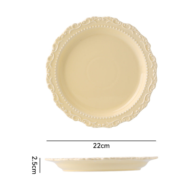 Ins embossed ceramic dinnerware set - vintage style dinner plates, western dinner plates, vegetable plates, royal style cream ceramic plates