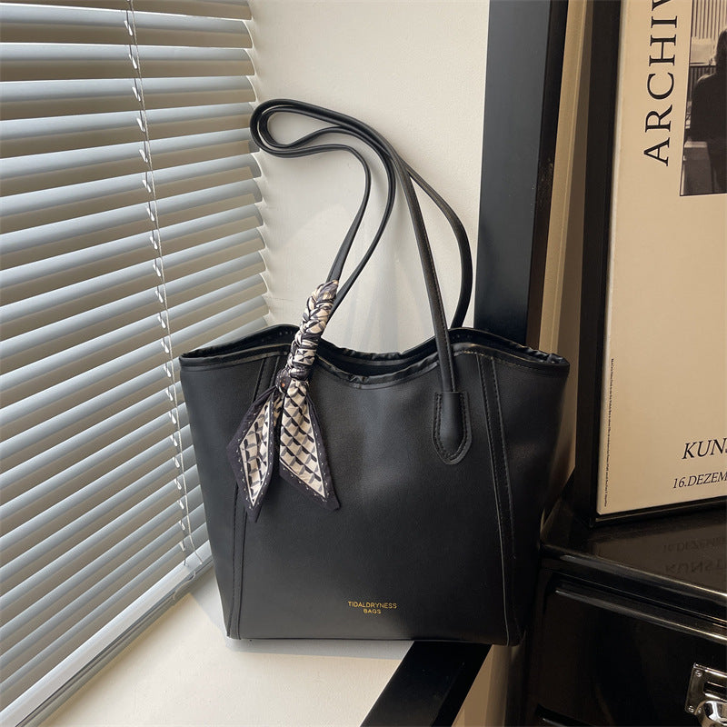 new arrival silk scarf satchel bag women's fashion large capacity contrast color tote bag 2026springnew arrival contrast color women's bag