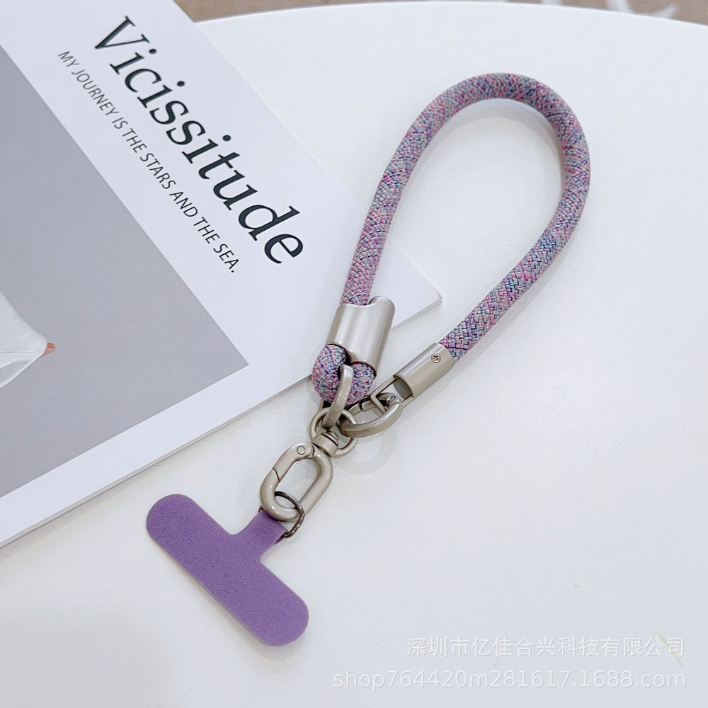 Adjustable polyester wrist lanyard - durable anti-loss phone strap with short chain, sturdy double buckle, and clip for outdoor use