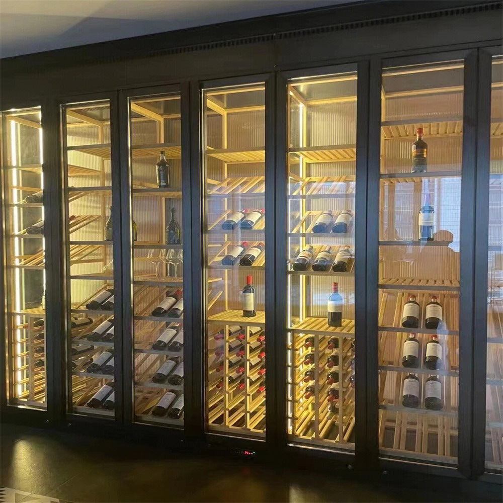Stainless steel thermostatic wine cabinet display case, metal and glass double door, luxury wine storage for villas, living rooms, wine cellars, and wineries