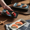 Japanese retro ceramic rectangular sushi plate - perfect for home use, desserts, pastries, creative flat plates, dim sum, and snacks
