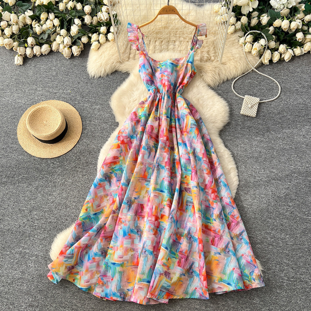 French chic floral print cami dress - women's  spring/summer new arrival - designer style beach vacation midi dress