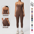 Ready-to-ship, solid color, nude-feel, double-sided brushed, racerback, form-fitting activewear yoga set – perfect for running and fitness. two-piece set