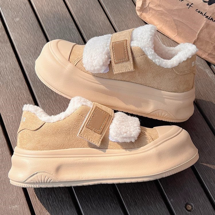 Winter cotton shoes for women fleece-linedthickened bread shoes for women 2026new arrivalpopularvelcroheattech shoes thick sole sneakers