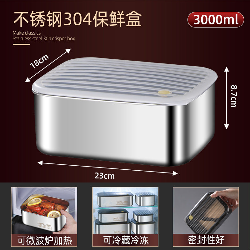 304 stainless steel food storage container, food-grade lunch box with lid, airtight sealing box, refrigerator fruit and food dividing freezer box