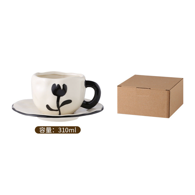 Hand-painted ceramic coffee cup and saucer set - unique gift mug - creative niche gift - high-value handcrafted cup