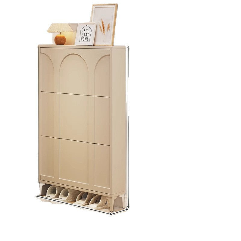 Ultra-thin tipping shoe cabinet cream style for home door small narrow entrance door shoe cabinet space-saving entrance cabinet all-in-one shoe rack