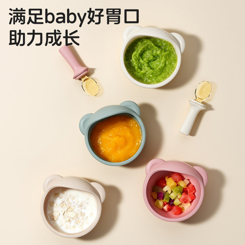 Babycare elephant baby food bowl - newborn silicone bowl with suction cup & soft silicone spoon - perfect for rice cereal and weaning
