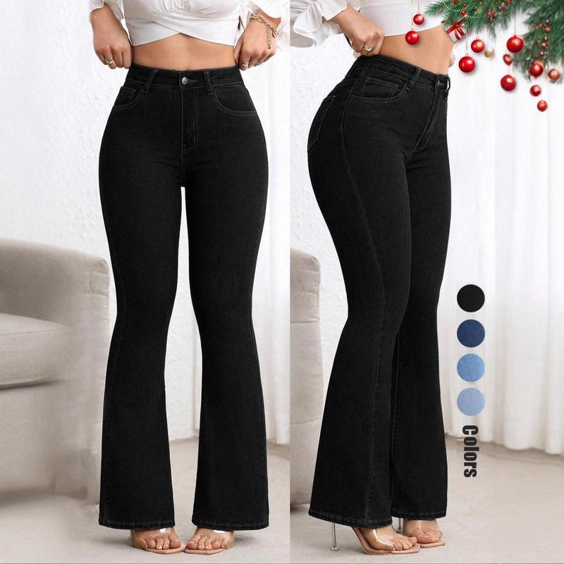 hot-selling  fashionexportjeans women's elastic silm flared pants hip lift high waist slightly flared pants