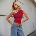 ins hot selling cross-border women's clothing sexy one shoulder t-shirt spring and summer new style slanted collar off-shoulder pure desire top