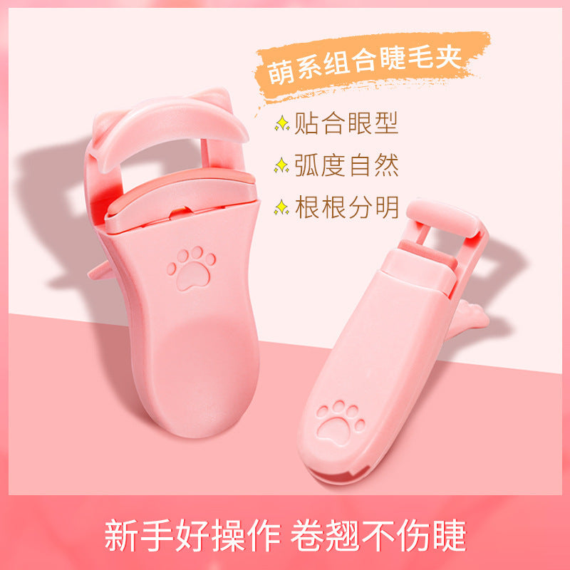 Keqi mini wide-angle eyelash curler - cat paw design, eyelid-friendly, long-lasting curl, adhesive strip included, beauty tool
