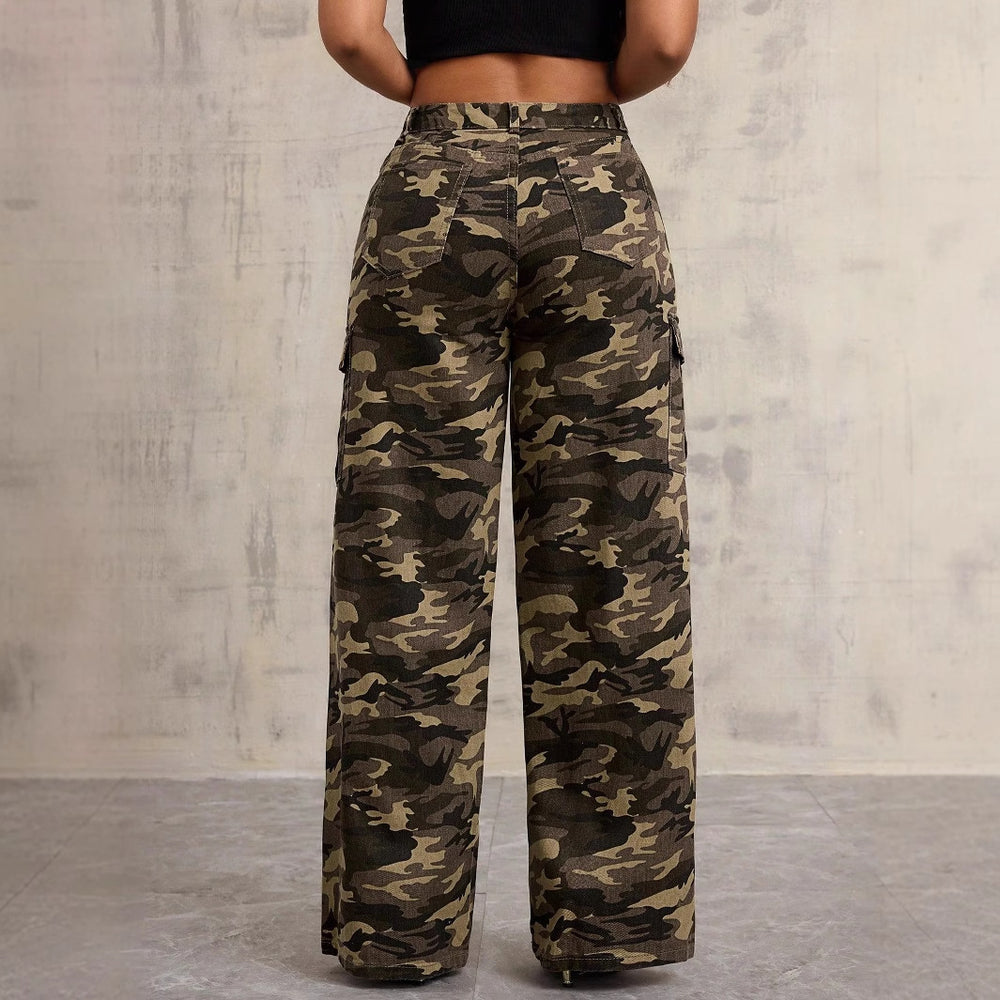 Pre-sale 65762#  cross-border women's clothing european and american foreign trade ins camouflage trendy brand straight wide-leg overalls