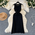 Elegant women's dress 2024 new arrival: high-end, slim-fit, sleeveless, round neck, hollow-out knit vest dress - long length