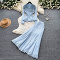 French chic v-neck embroidered beaded lace two-piece set - women's autumn commute slim-fit high-end elegant outfit