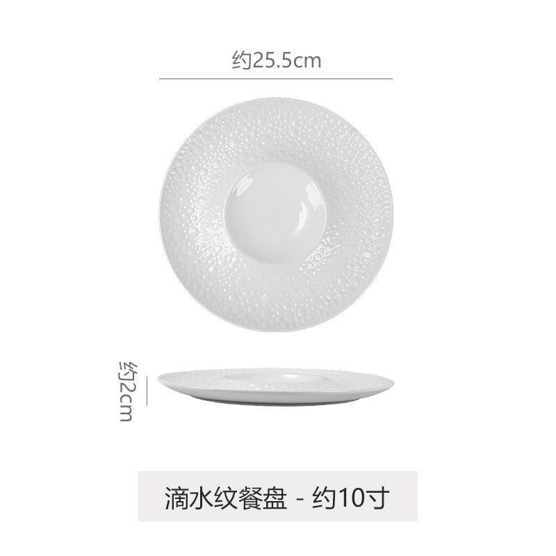 Modern minimalist white ceramic plate - embossed creative design for restaurant, hotel, and home use - premium, unique serving dish