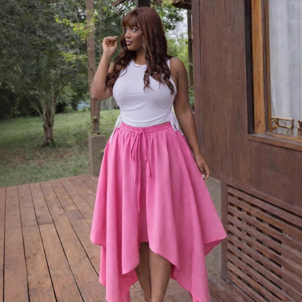 European and american cross-border women's clothing  summer new arrival: african-style plus size high-waisted asymmetrical tie-up midi skirt