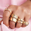 European and american cross-border retro dopamine colorful ring set - 6 piece set, unique and niche double row diamond-set alloy finger rings and jewelry