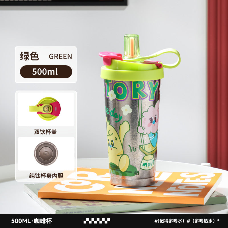 Pure titanium coffee cup thermos cup for men and women, double drinking cup, high-looking car portable cold-proof pure titanium cup