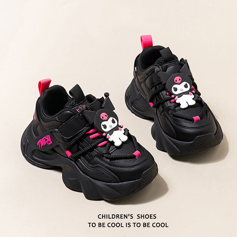 Kuromi girls' shoes  new autumn/winter black kids' sneakers, big kids' dirt-resistant soft sole chunky sneakers