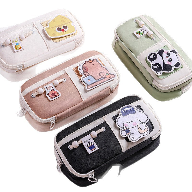 Large-capacity pencil case, new design sense Velcro stationery bag, niche high-end feeling milk huhu junior high school student stationery box