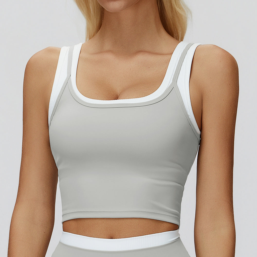 new arrival two-piece separates vestcontrast colornudefashioncasualtopsrunning sports intimates3129